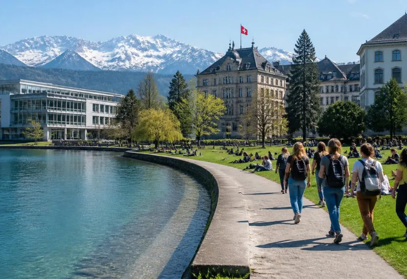 Campus junto a un lago en Suiza
